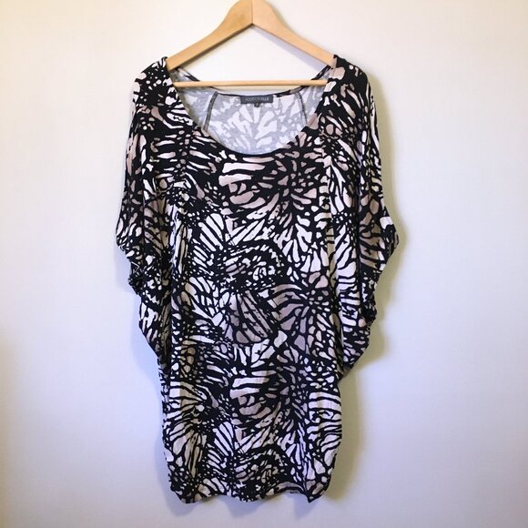 Monarch Butterfly Batik Dolman Sleeve Ruched Waist Viscose Top - Picture 1 of 16